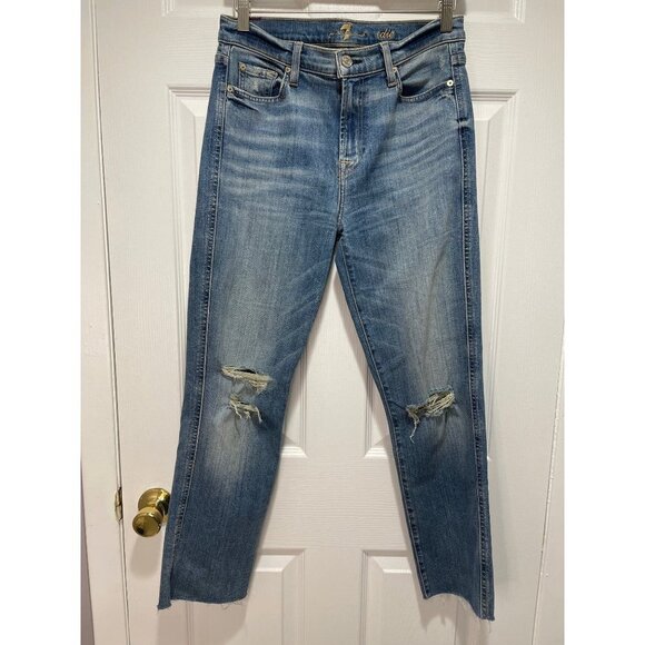 Seven7 Denim - 7 Seven For All Mankind Women's Straight Leg Dark Wash Distressed Jeans Size 29
